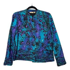 Choices Teal Purple‎ Abstract Animal Print Sequin Cotton Jacket Small JCFJ0137